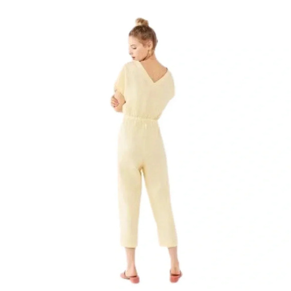 Urban Outfitters  Tie-Front Cut-Out Linen Jumpsuit | Yellow | Size XS - Picture 2 of 13